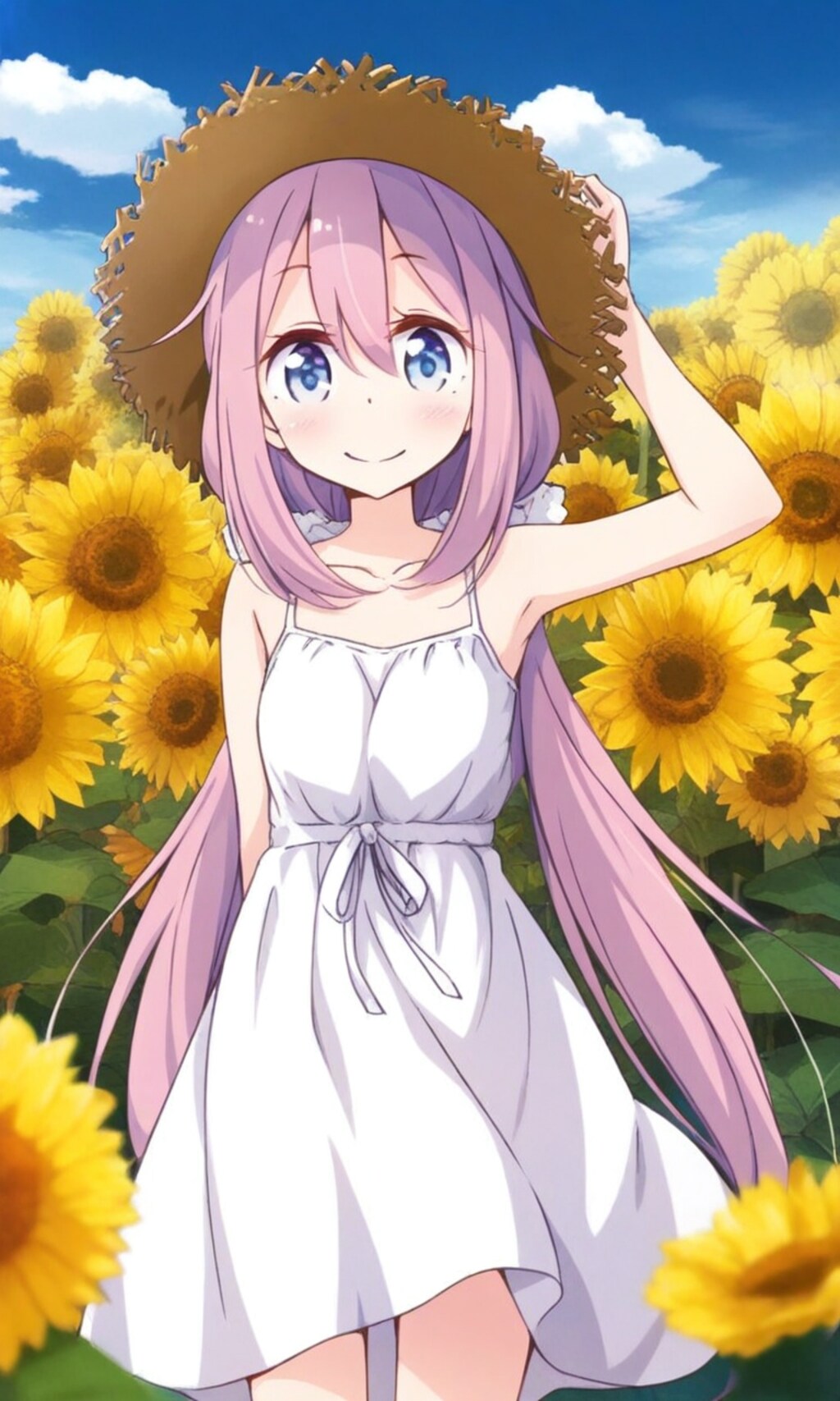 各務原なでしこ 麦わら帽子とワンピース ひまわり畑