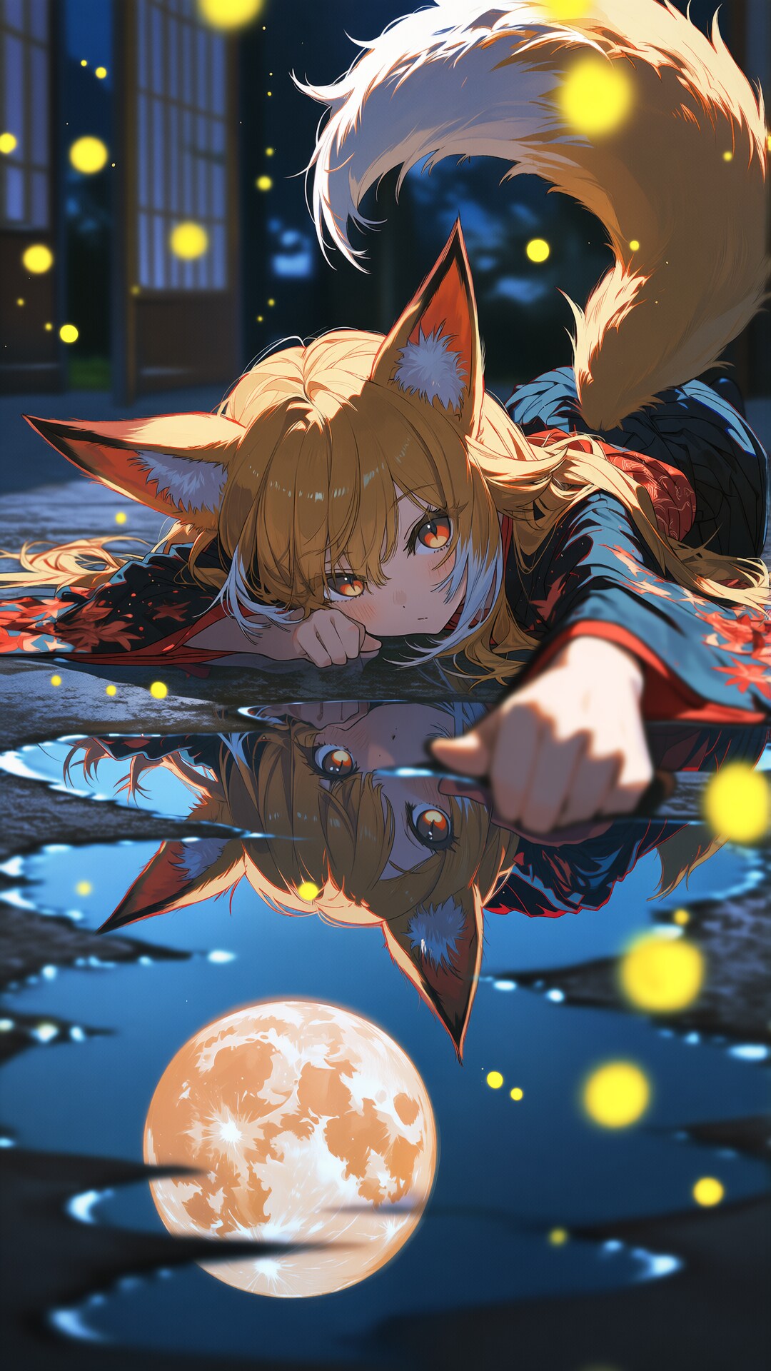 狐と蛍と月