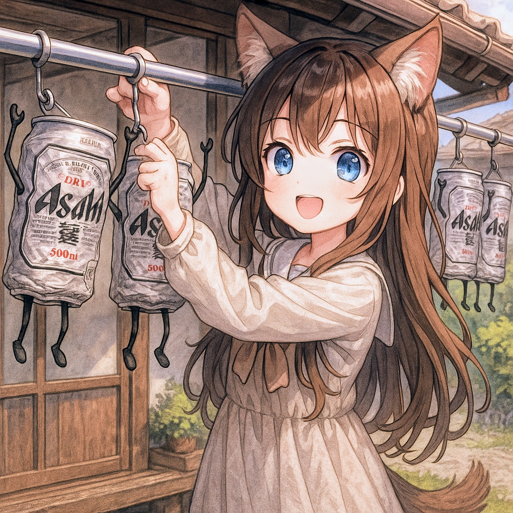 干しビールを作る小さな女の子