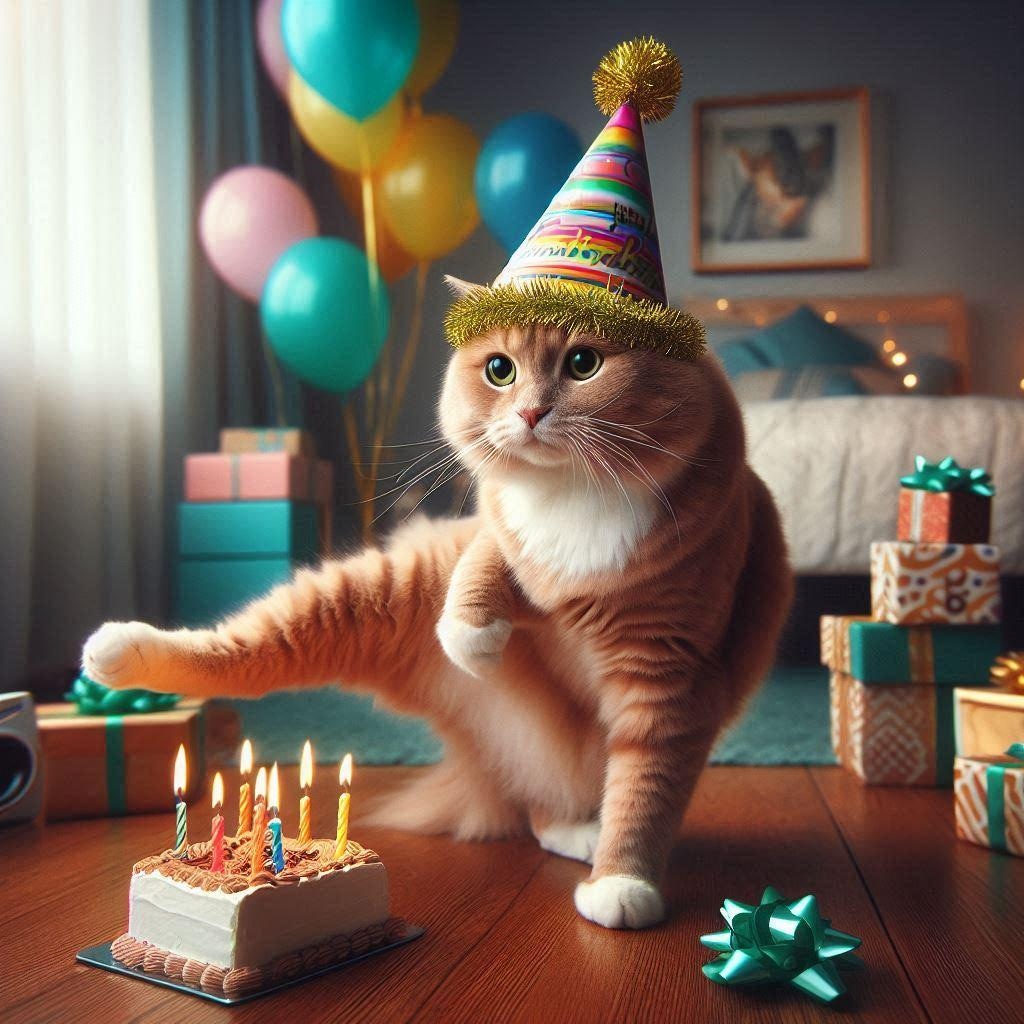 誕生日の主役になった猫