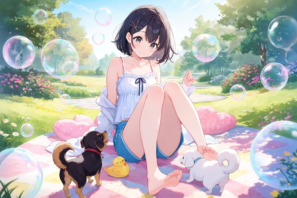仔犬とシャボン玉