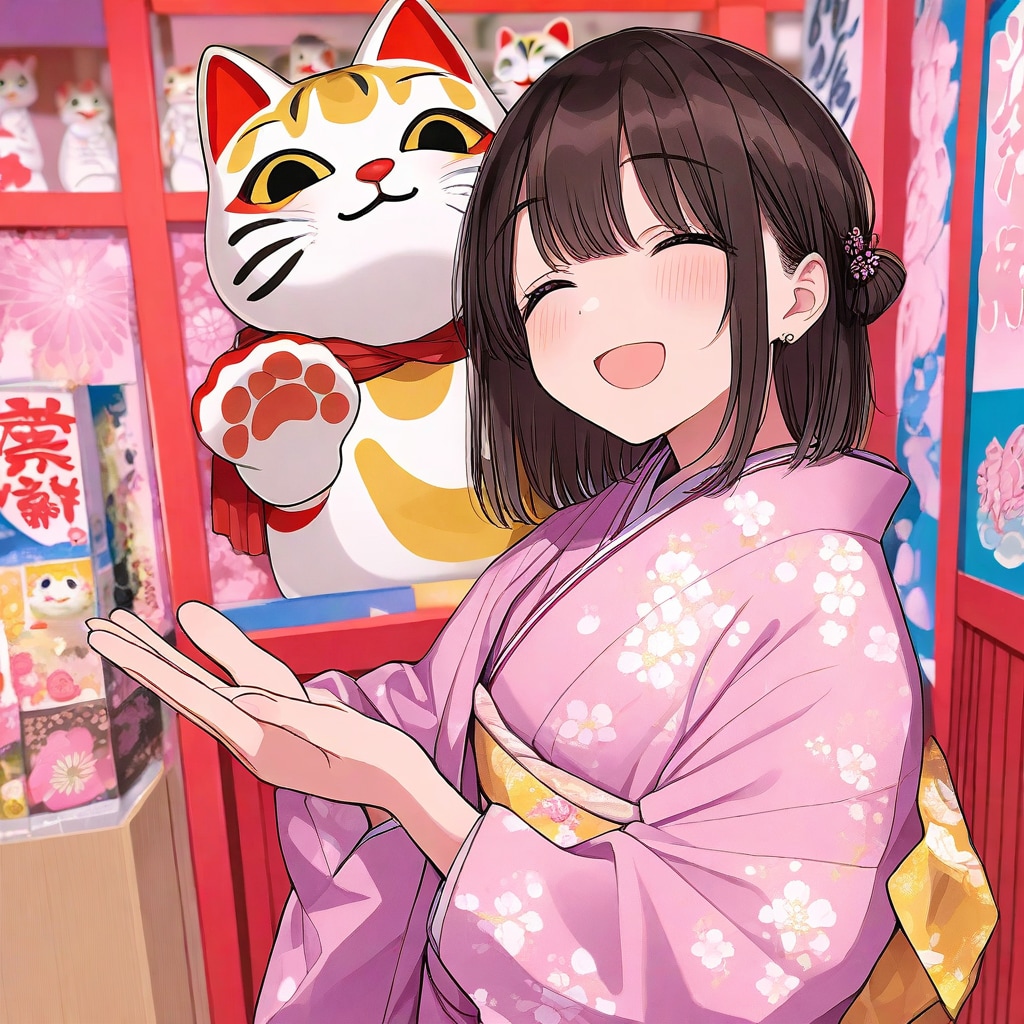 招き猫と縁日の少女