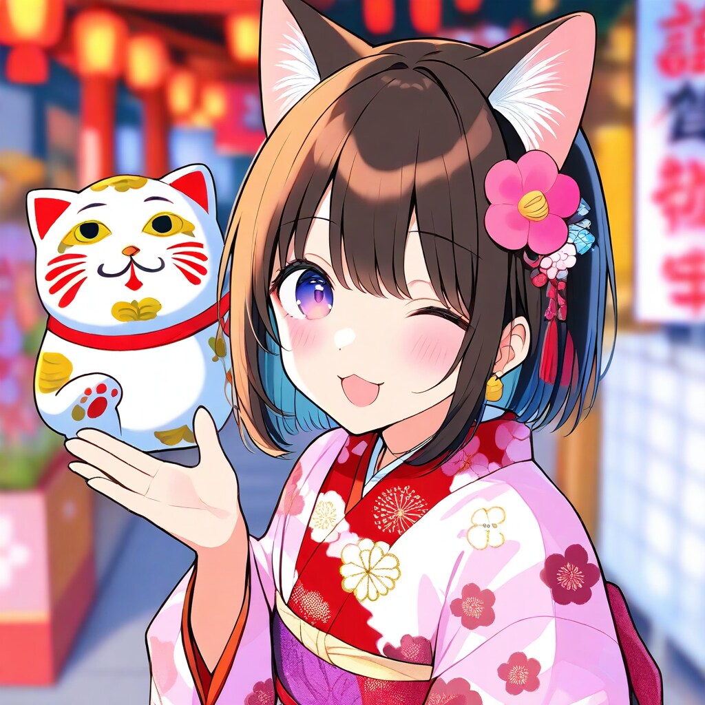 招き猫と縁日の少女