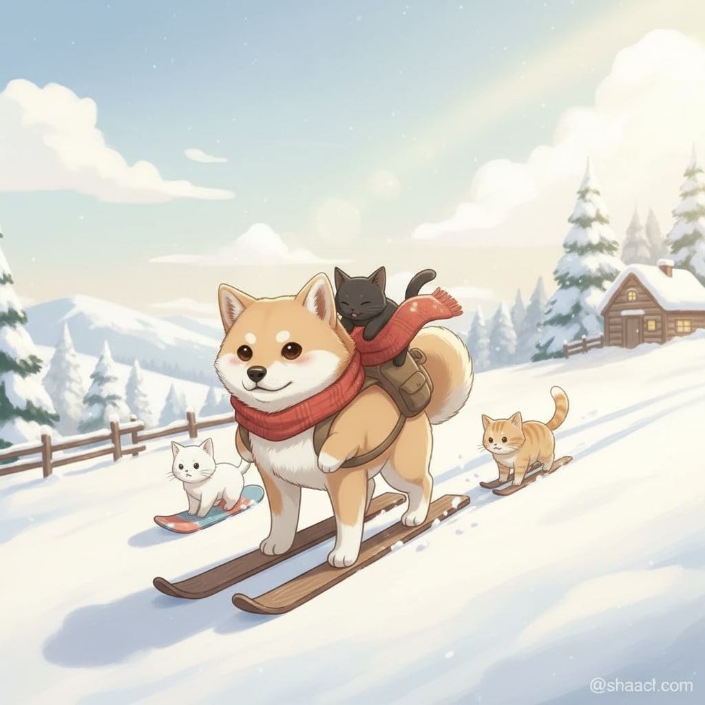 お馬さんと一緒にスキー🐶😺🐴