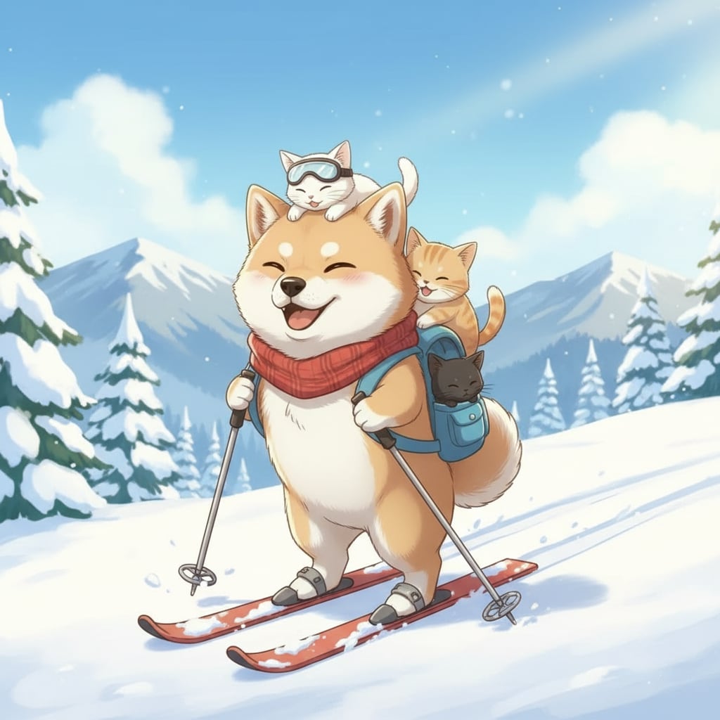 お馬さんと一緒にスキー🐶😺🐴