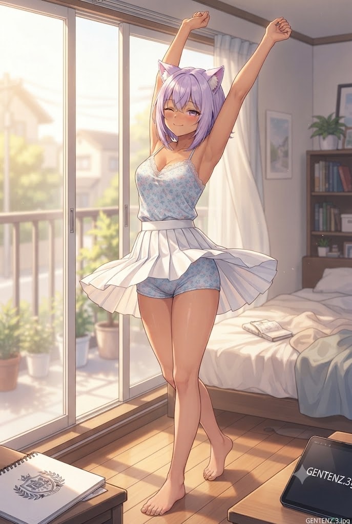 朝日をあびるパンチラのシス