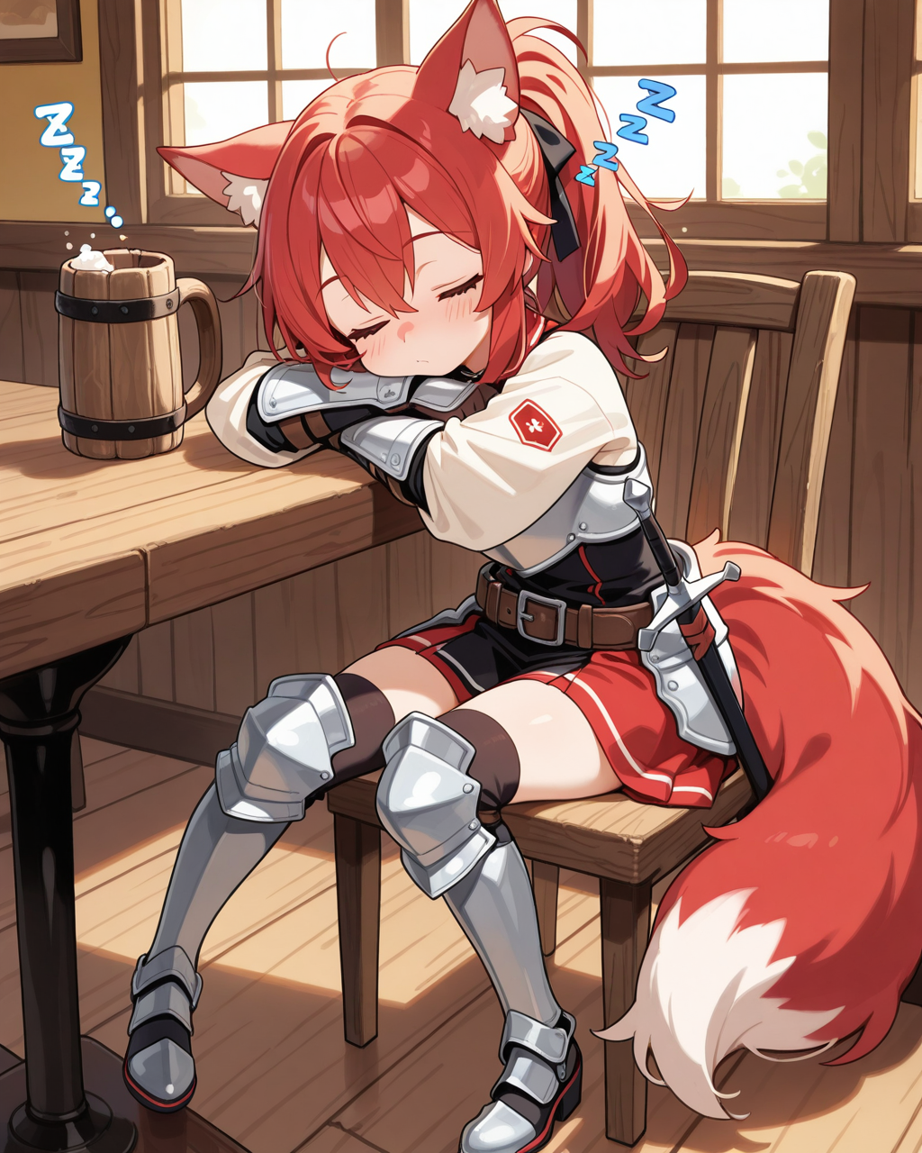 酔いつぶれて眠る冒険者の獣人ちゃん