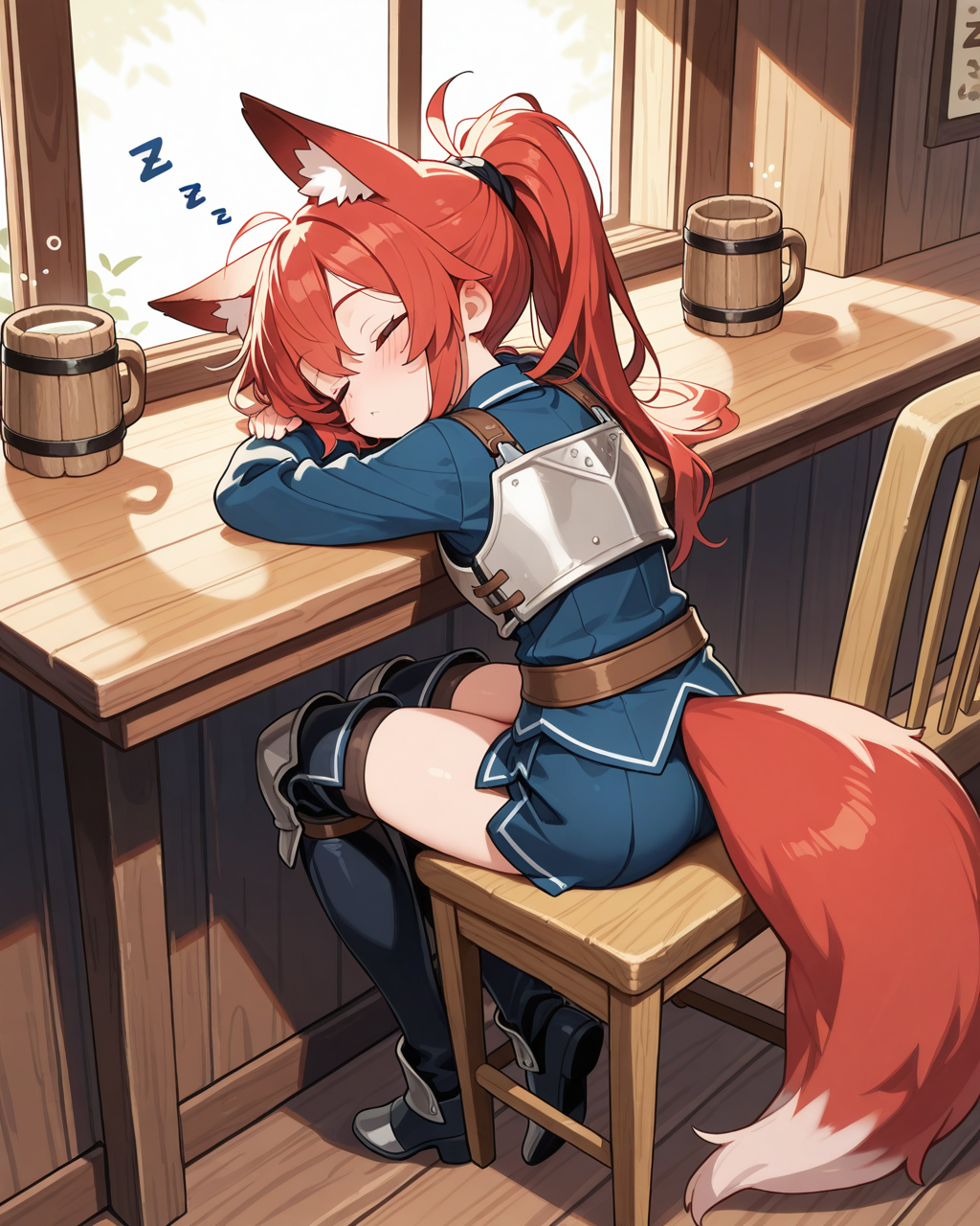 酔いつぶれて眠る冒険者の獣人ちゃん
