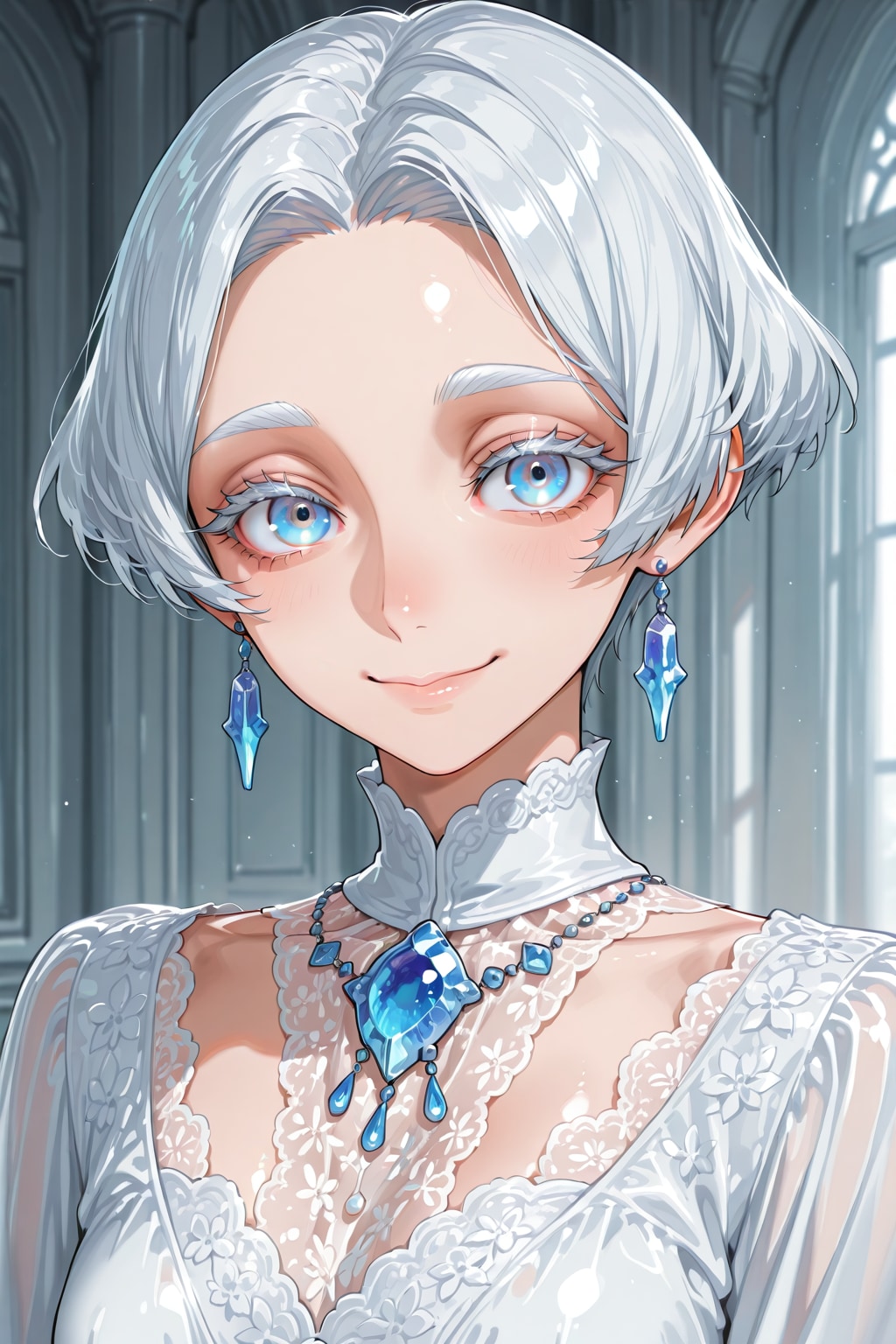 白銀色の髪、眉、睫