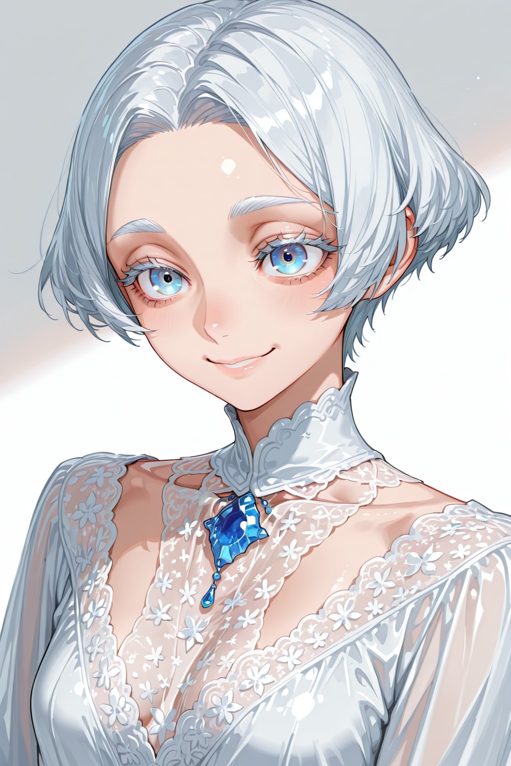 白銀色の髪、眉、睫