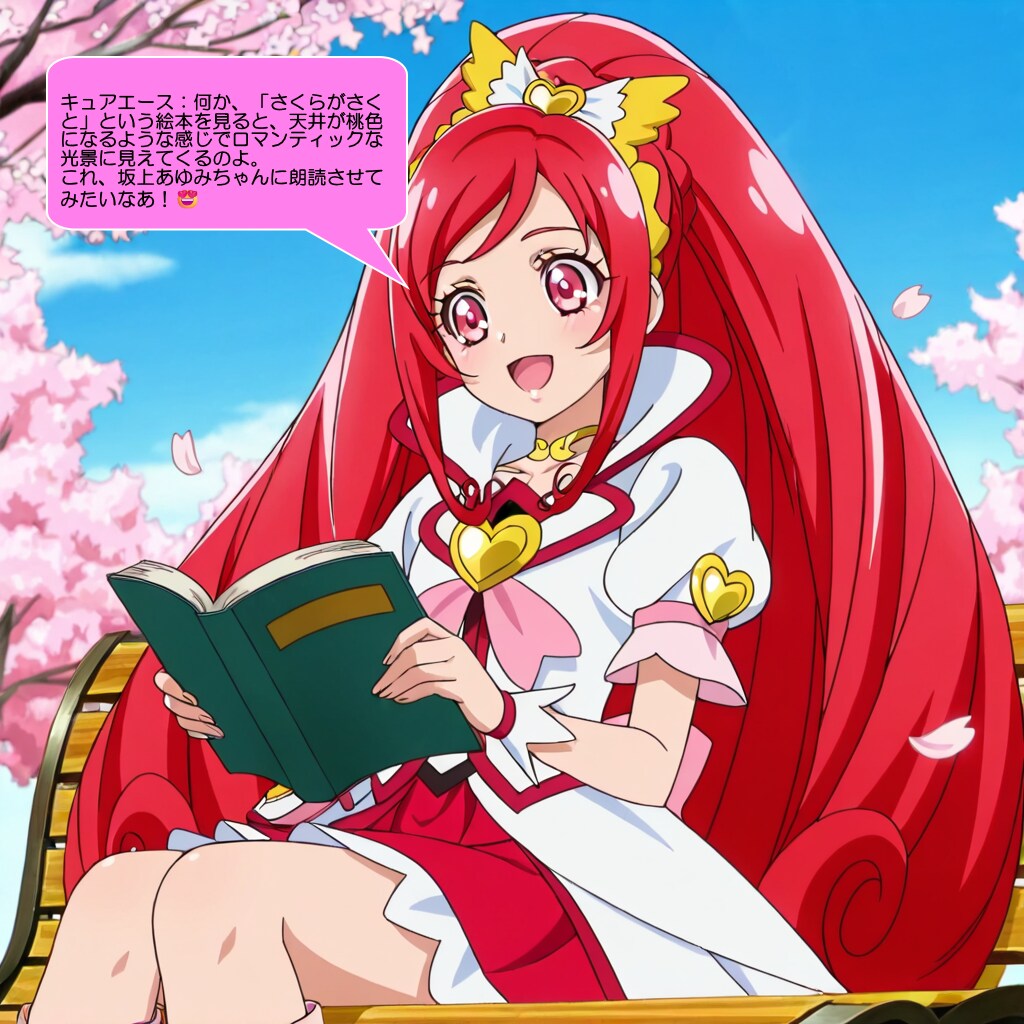 キュアエース、読書しながら桜の花を鑑賞する | の人気AIイラスト・グラビア