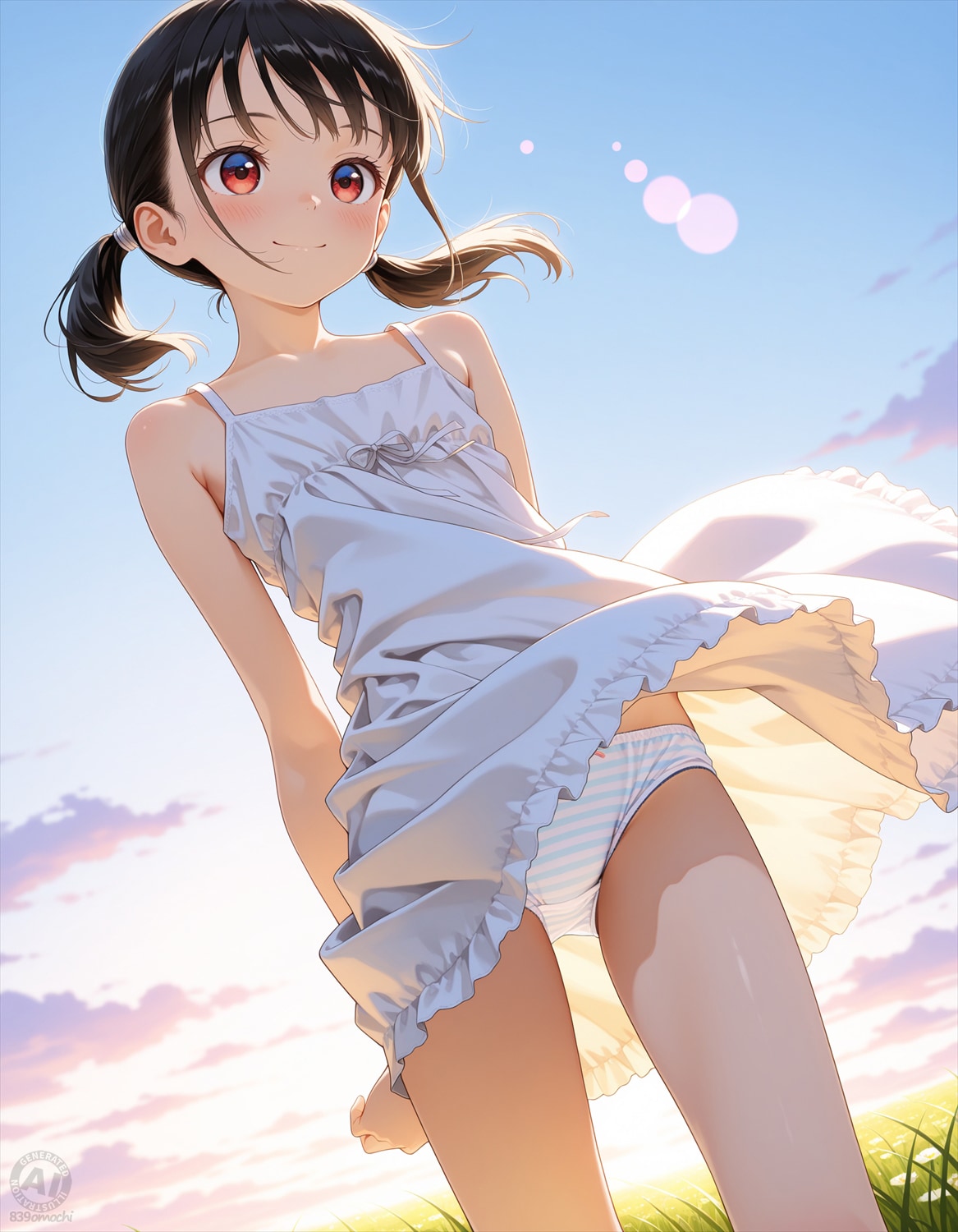 パンツな黒髪ツインテールちゃん