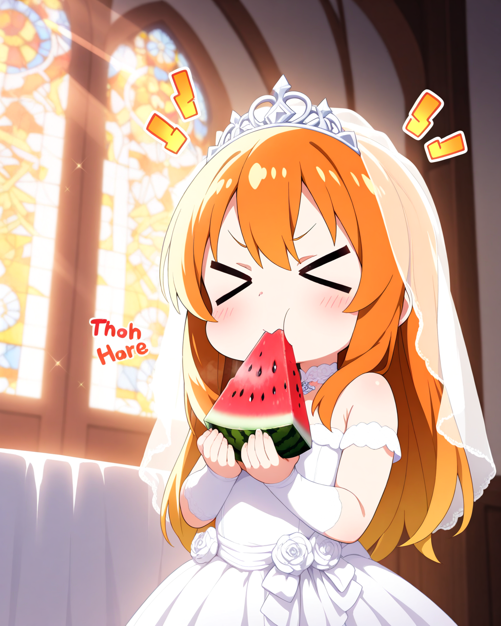 何故かこのタイミングでスイカを食べる花嫁ちゃん