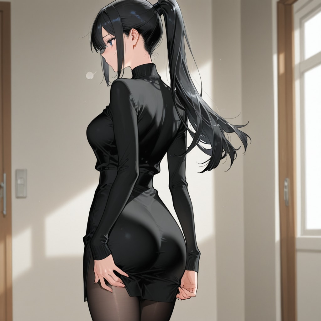 黒髪ロングポニーテールの女性(過去生成イラスト)