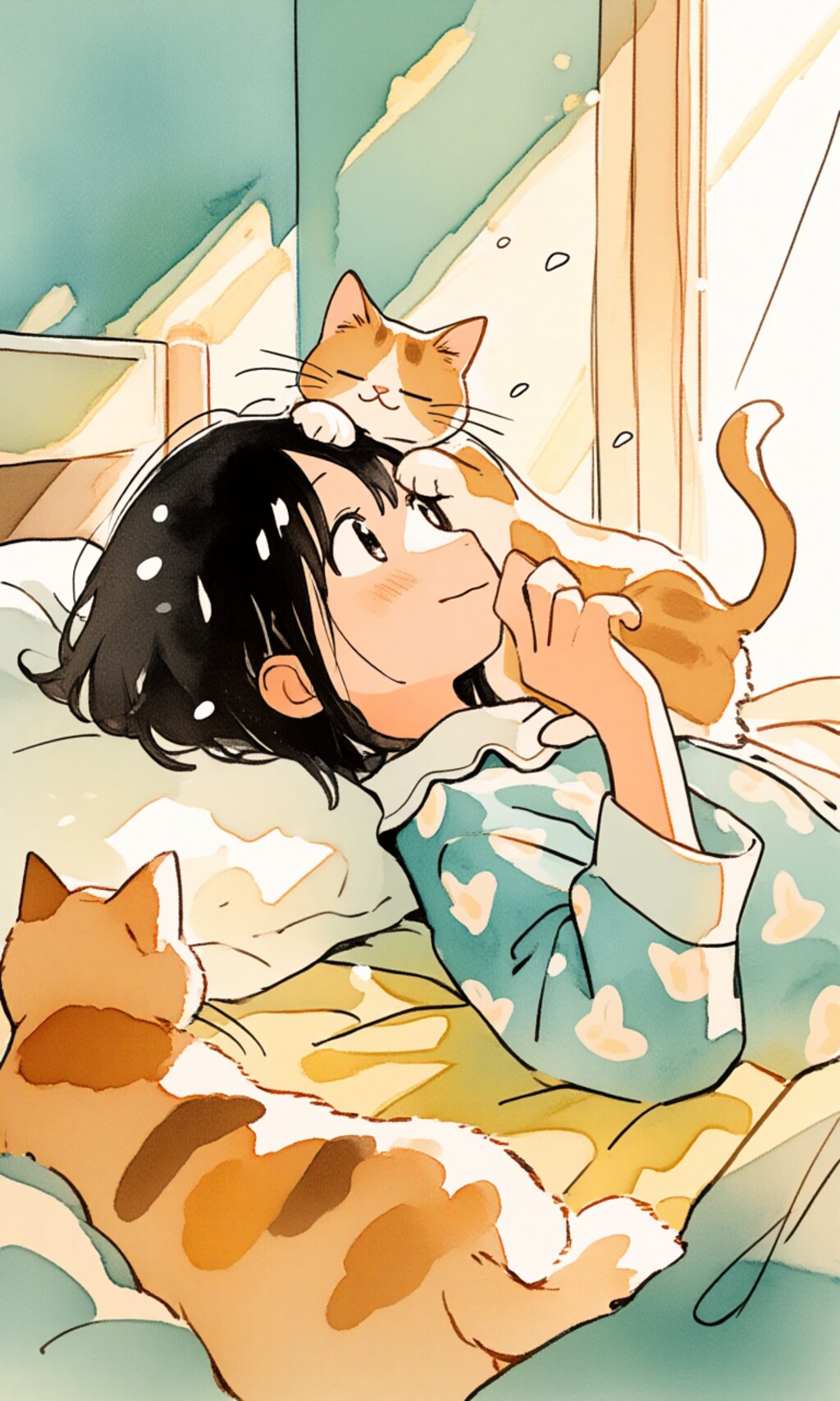 猫を乗せての目覚め