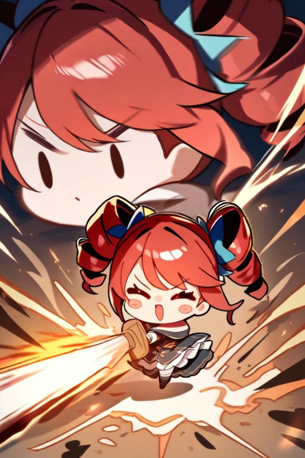 木刀と赤髪ドリルヘアーちゃん