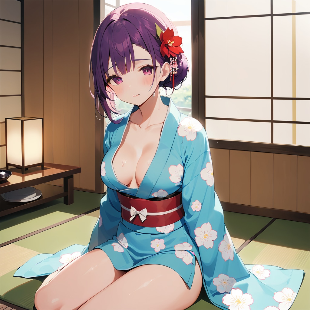 汗だく半脱ぎ和服さん