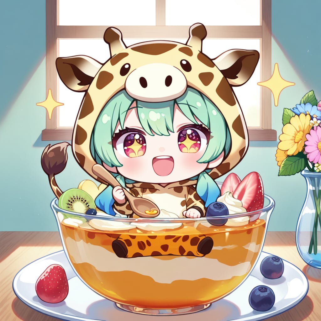ヨーグルトをアピールするキリン着ぐるみちび子ちゃん
