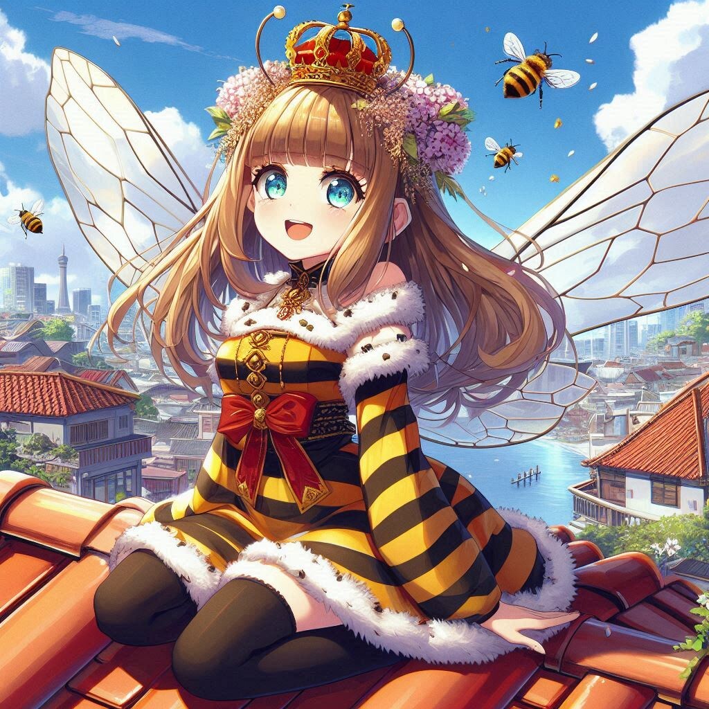 『anime-illust, queenbee on the roof』