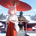 雪の日の神社と狐巫女さん 3枚目