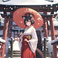 雪の日の神社と狐巫女さん 4枚目