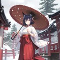 雪の日の神社と狐巫女さん 5枚目