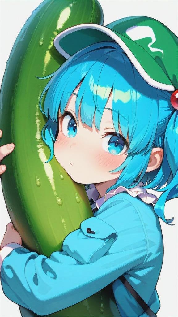 巨大きゅうり抱き