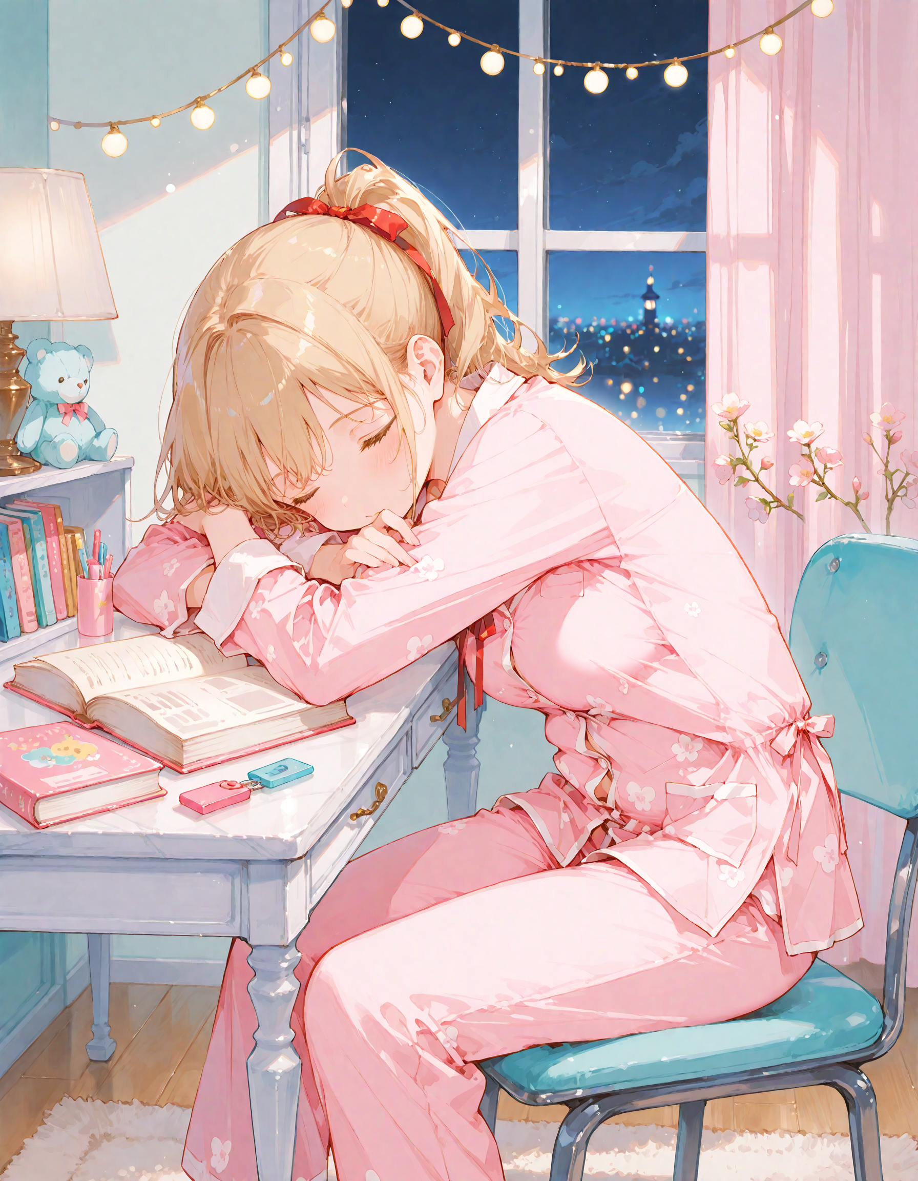 寝落ちしちゃった金ポニテちゃん | の人気AIイラスト・グラビア