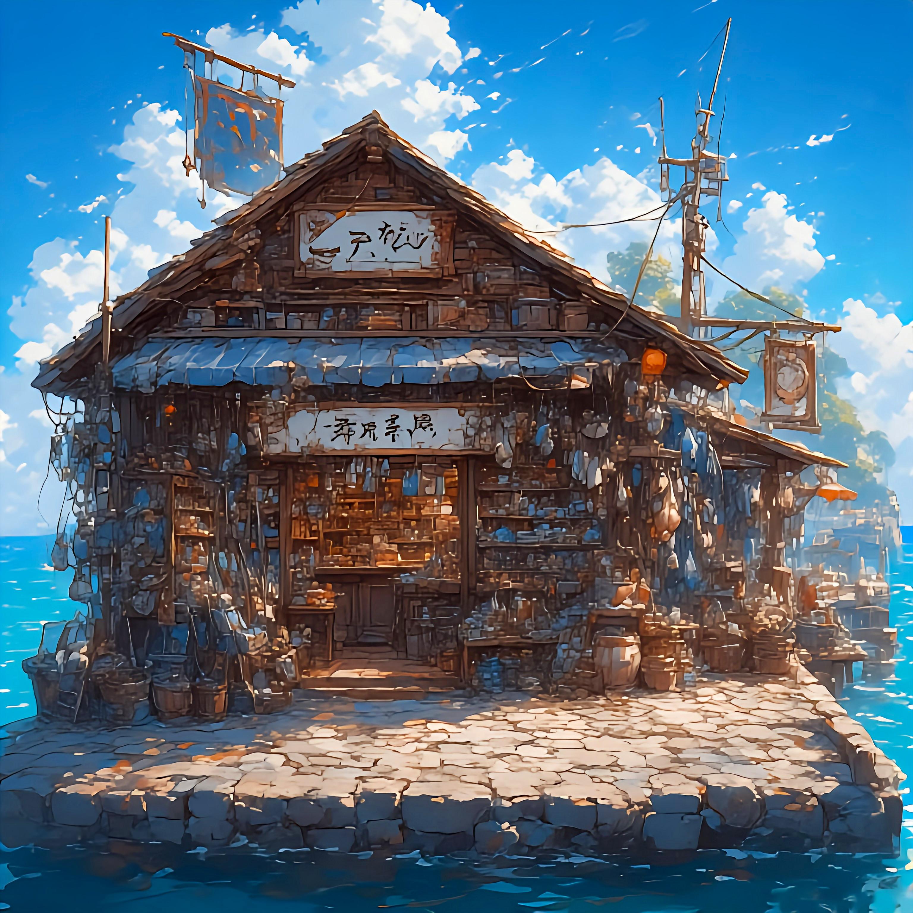 海辺の釣具店 | の人気AIイラスト・グラビア