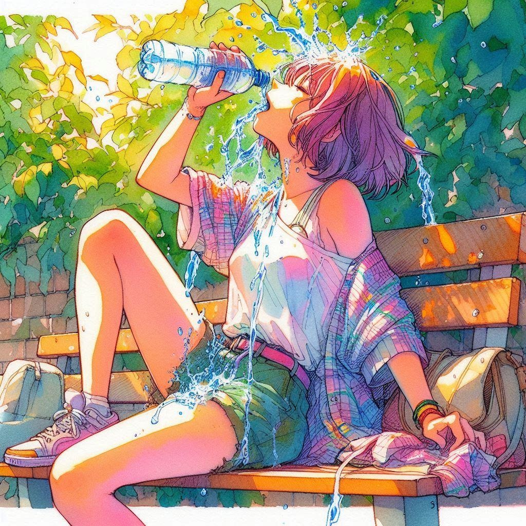 水を浴びる少女 (水を飲む少女⑤)