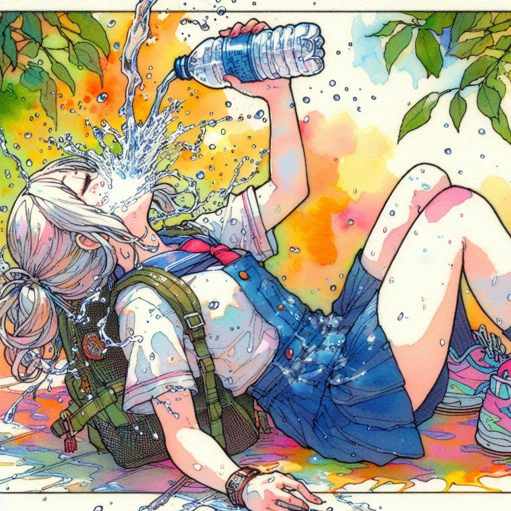 水を浴びる少女 (水を飲む少女⑤)