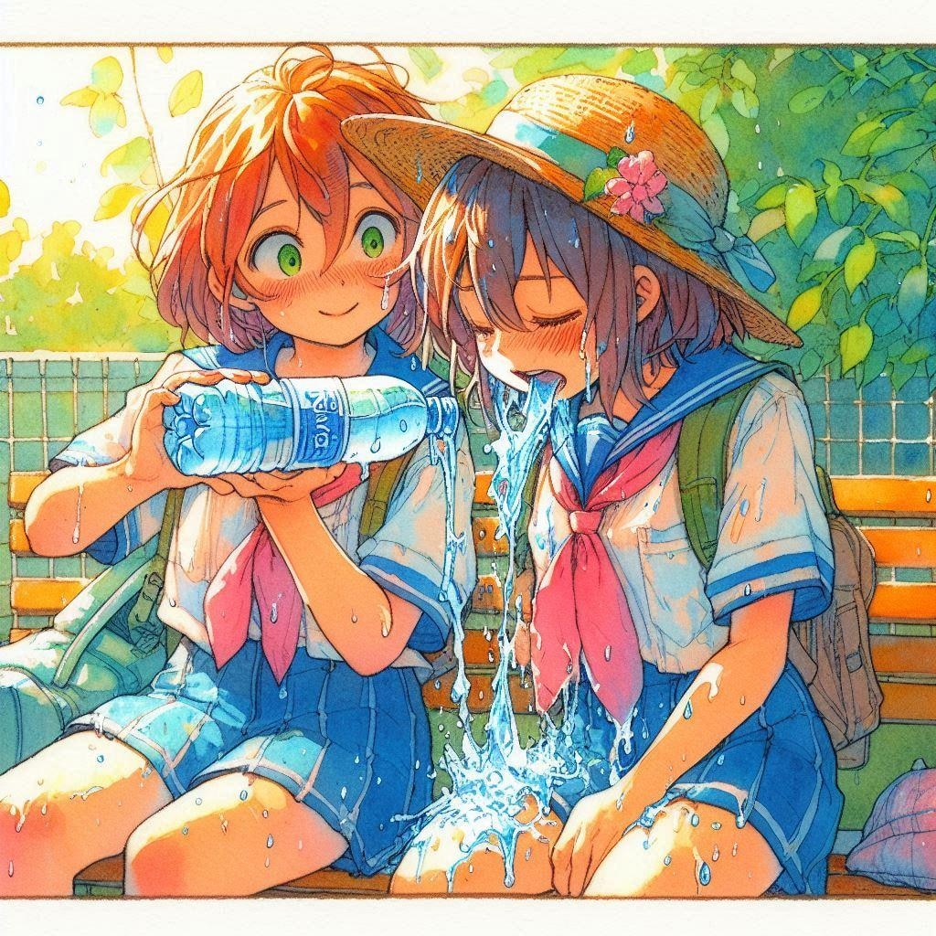 水を浴びる少女 (水を飲む少女⑤)