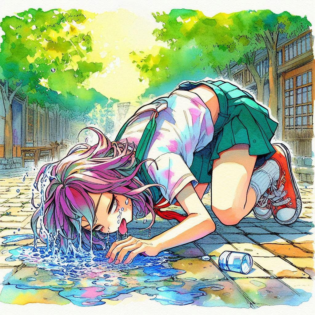 水を浴びる少女 (水を飲む少女⑤)