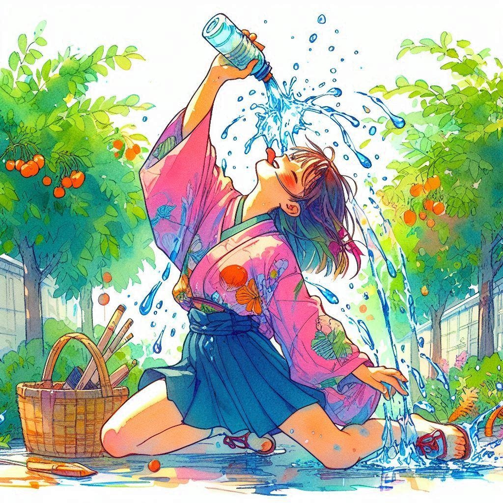 水を浴びる少女 (水を飲む少女⑤)