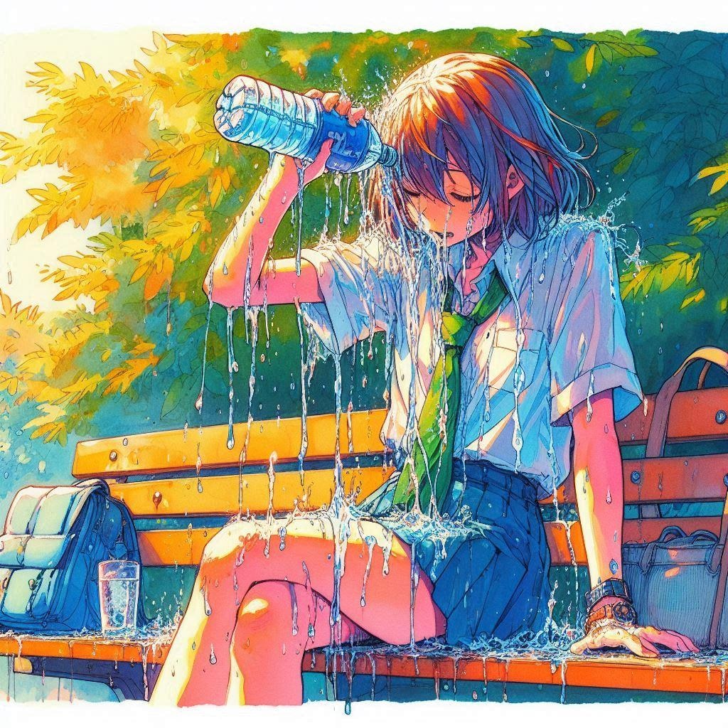 水を浴びる少女 (水を飲む少女⑤)