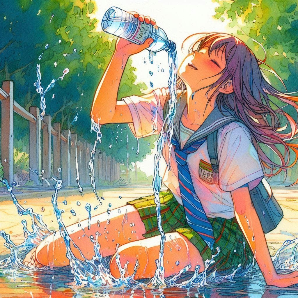 水を浴びる少女 (水を飲む少女⑤)