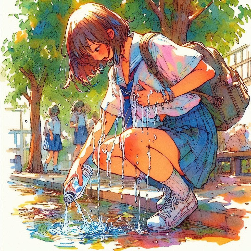 水を浴びる少女 (水を飲む少女⑤)
