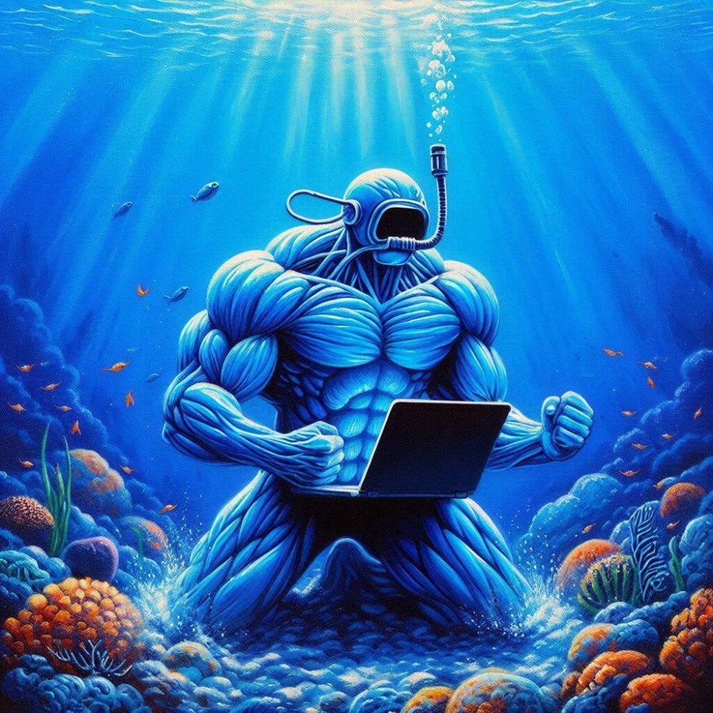 アクリル風　ノートパソコンを空手で破壊＆海底に沈める筋肉猫