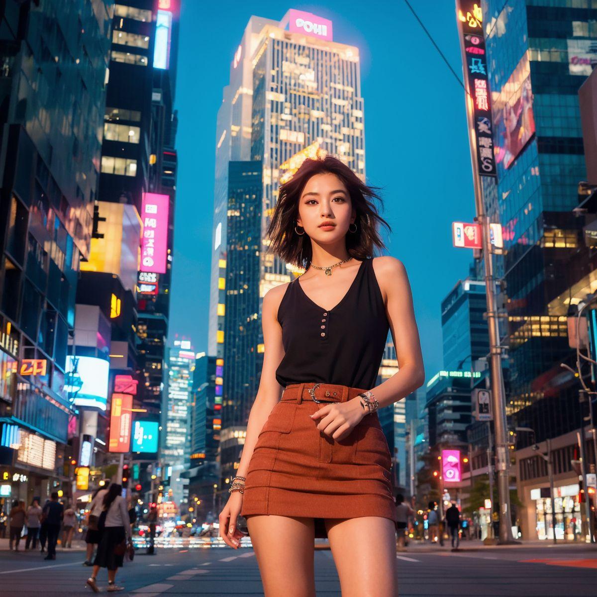 美女が佇むメインストリート