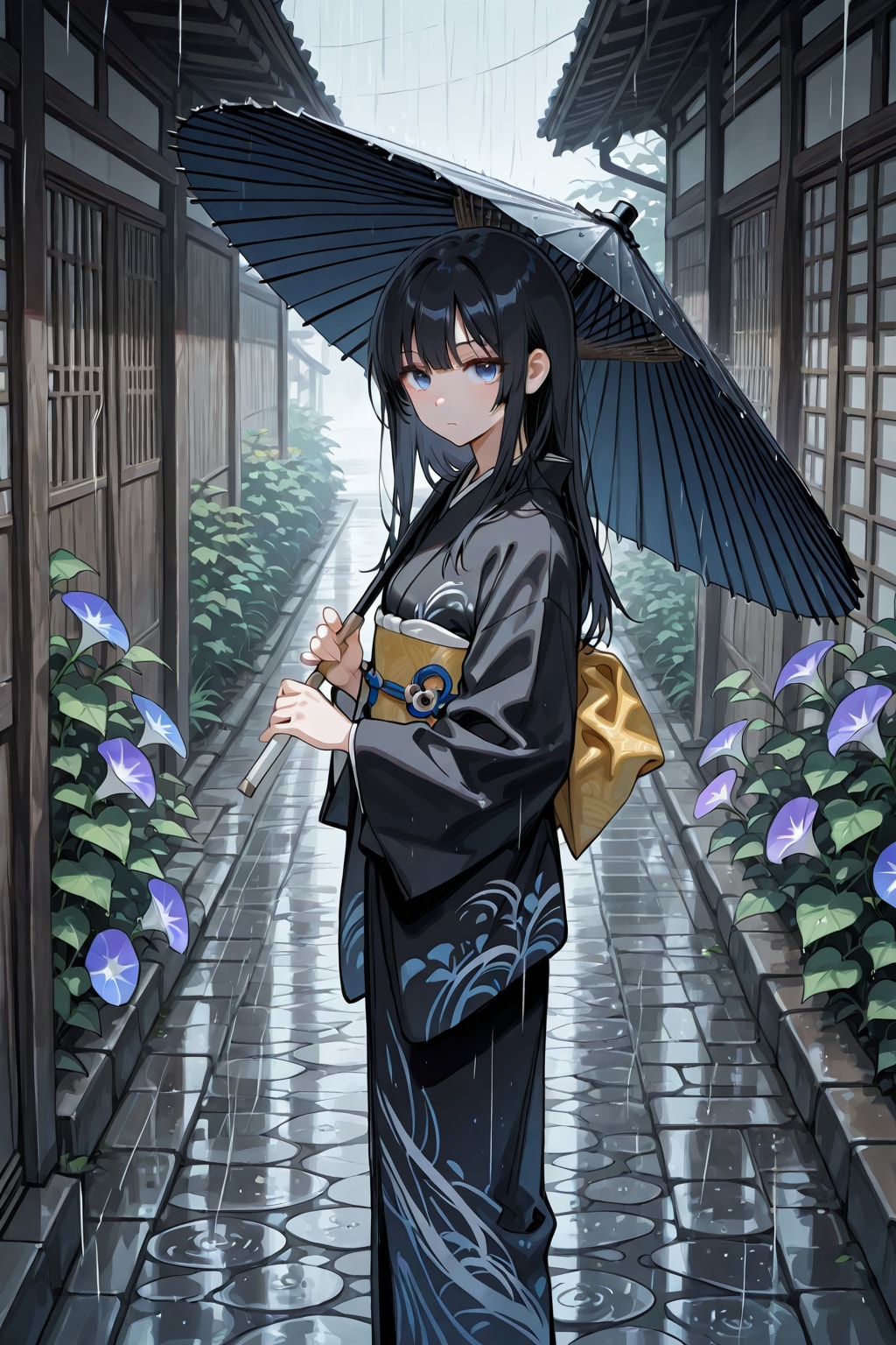 和傘を差す着物美女
