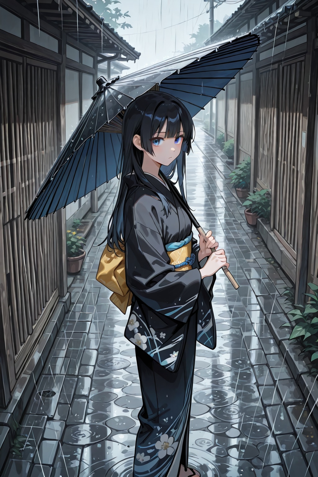 和傘を差す着物美女
