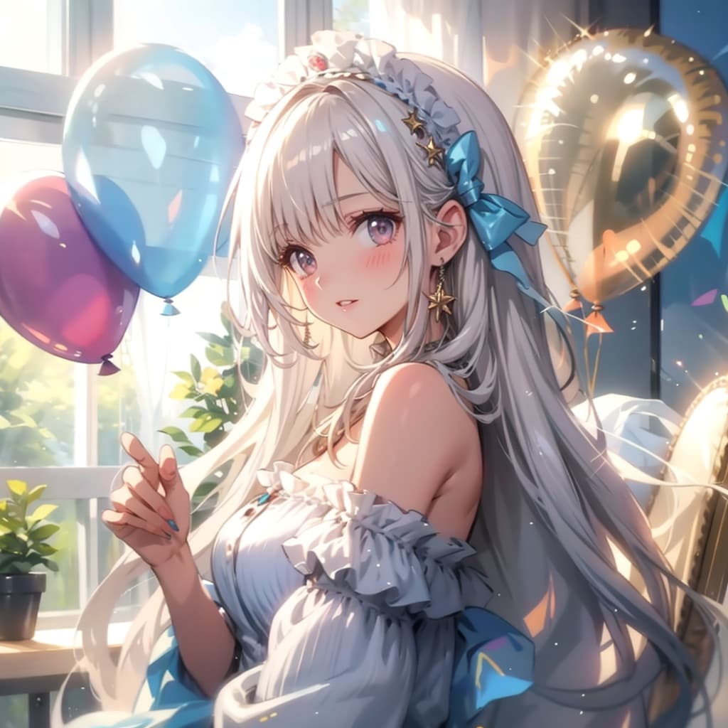 色とりどりの風船を持つ白い髪ロングのシスター服着た美女。 | の人気AIイラスト・グラビア