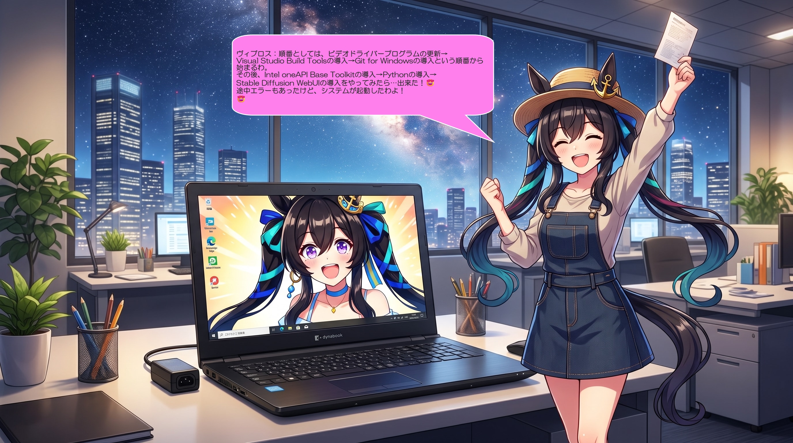 ウマ娘・ヴィブロス、AIシステム構築に成功して喜ぶ