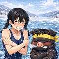 響良牙(豚)、火野乱馬(男)の寒中水泳 2枚目