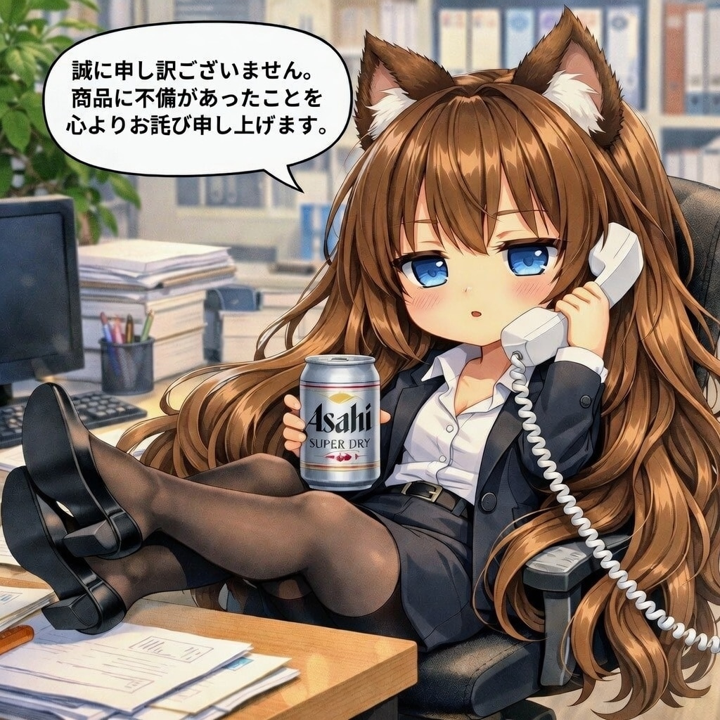 深くお詫びを電話でしている小さな女の子