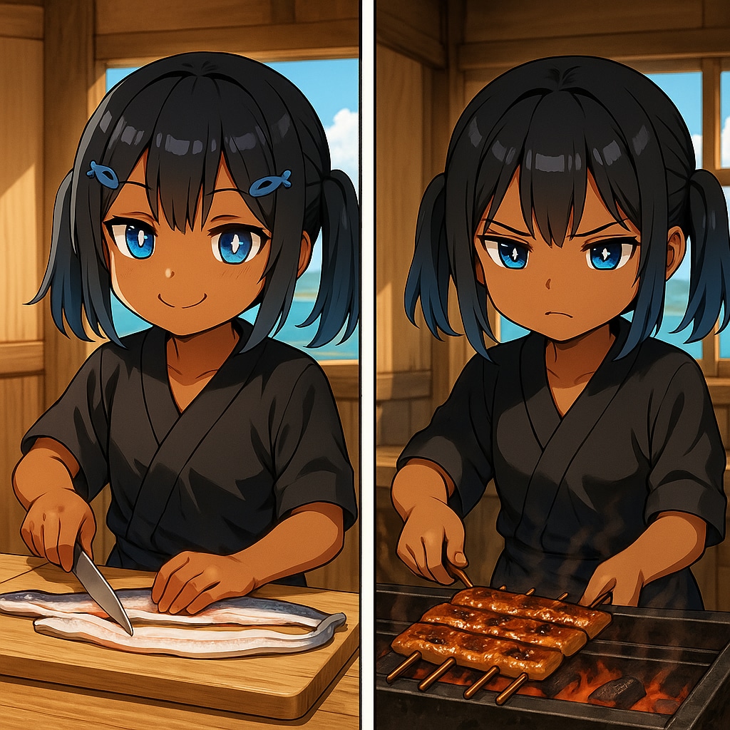 鰻を捌いて焼く職人こなつちゃん