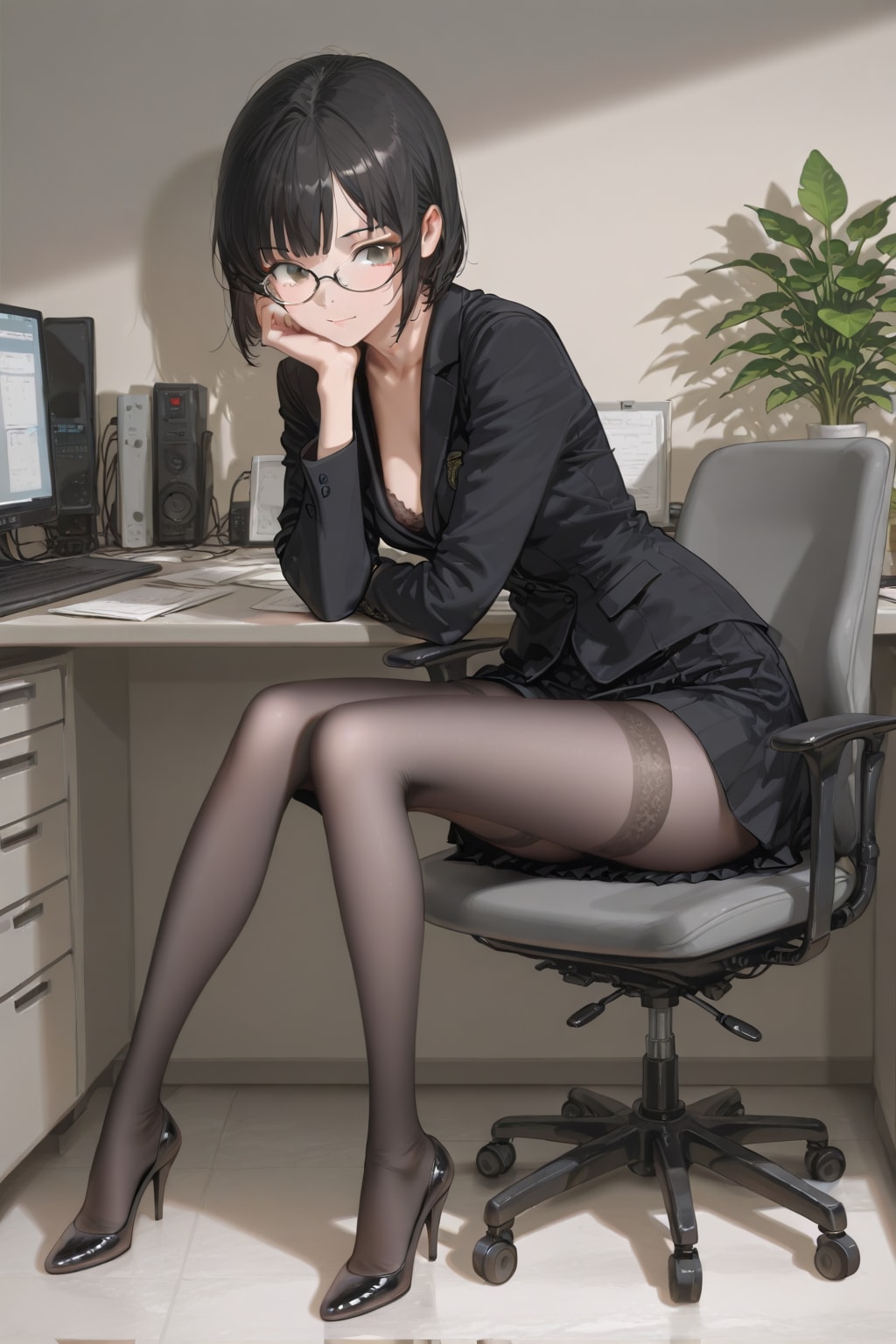 頬杖をつくOLさん