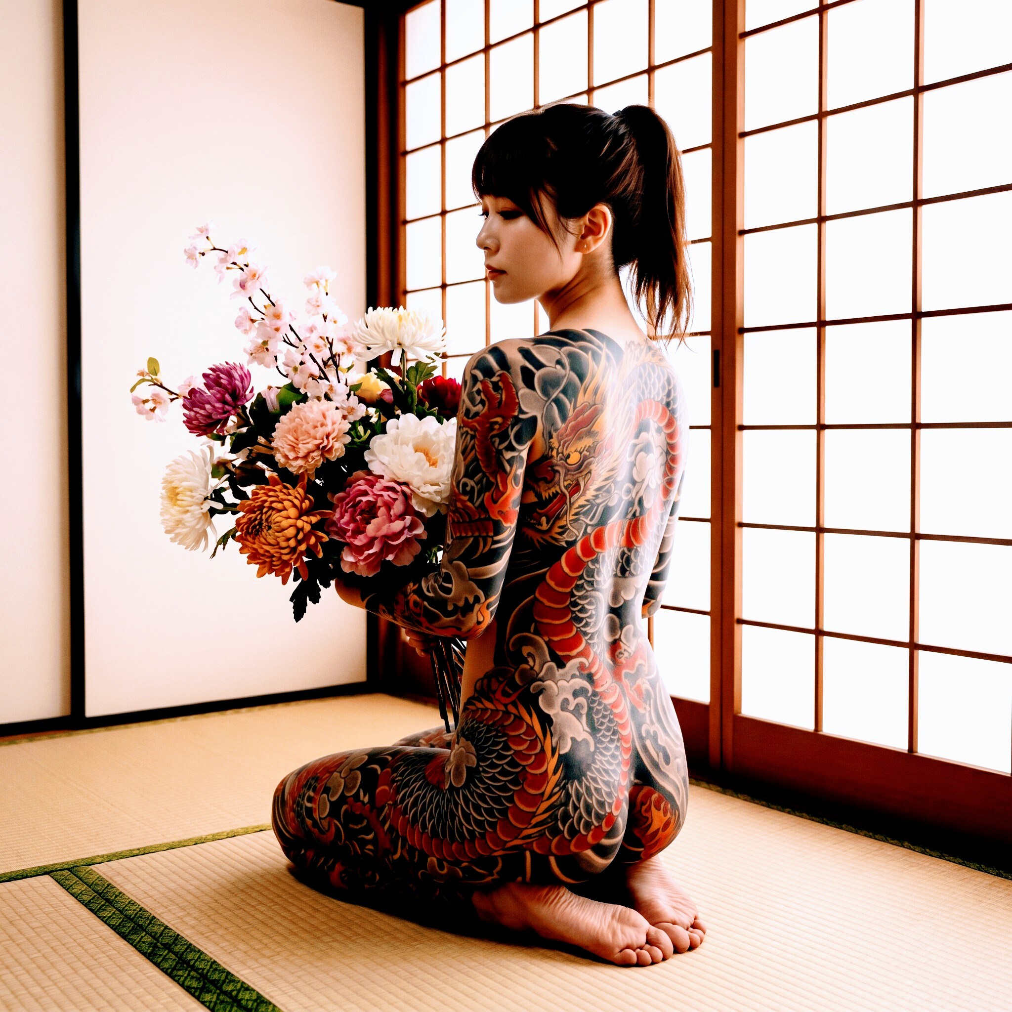 花を贈るボディーペイントさん