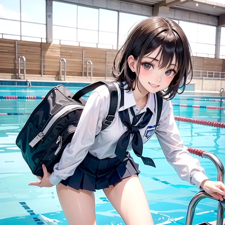 お兄ちゃんのガラクタの入ったカバン　浮き袋になるか試してくるねっ | の人気AIイラスト・グラビア