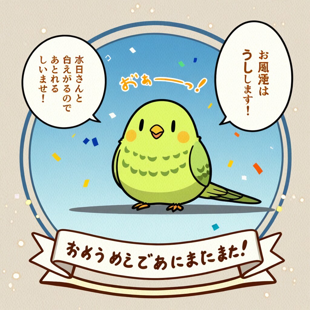 ちちぷい3周年を祝うインコ